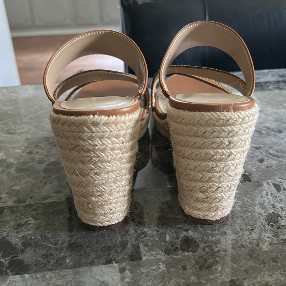 Ann Taylor Tan Wedge Sandals with Crisscross Straps - Picture 3 of 5